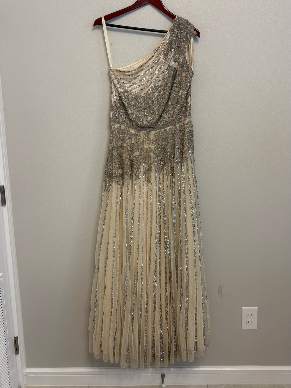 Mac Duggal Champagne One-Shoulder Sequin Gown